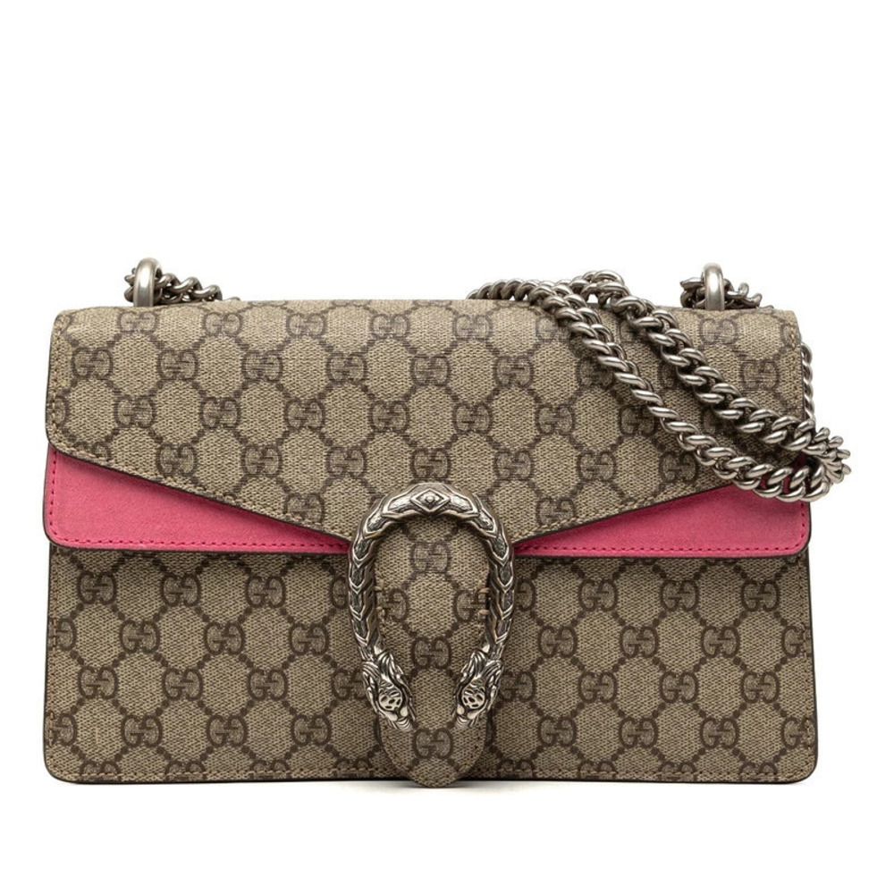Gucci GG Supreme Dionysus Chain Shoulder Bag Beige Cream Pink Suede